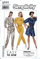 9565 SIMPLICITY 1990 BUTTON JUMPSUIT LENGTHS, ROMPER PATTERN PETITE - XL UNCUT
